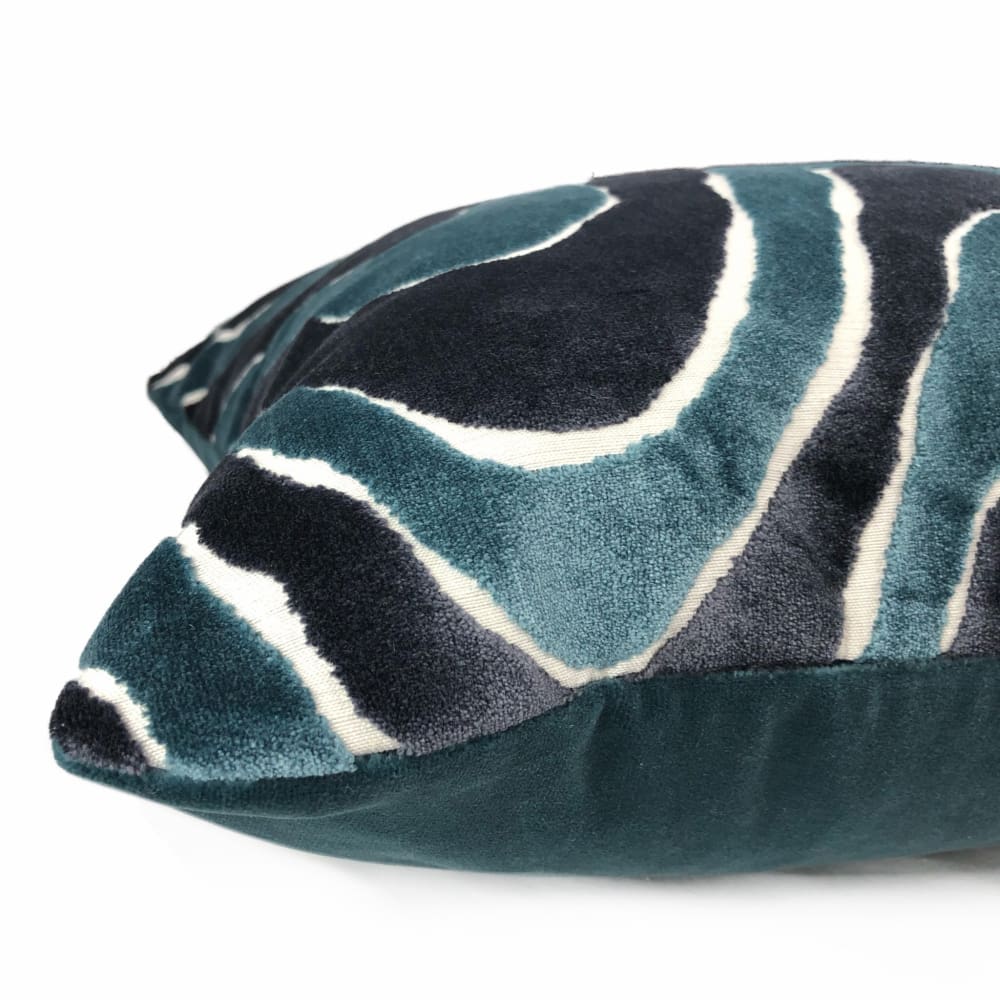Robert Allen Lush Wave Batik Blue Teal Italian Cut Velvet Pillow Cover - Aloriam