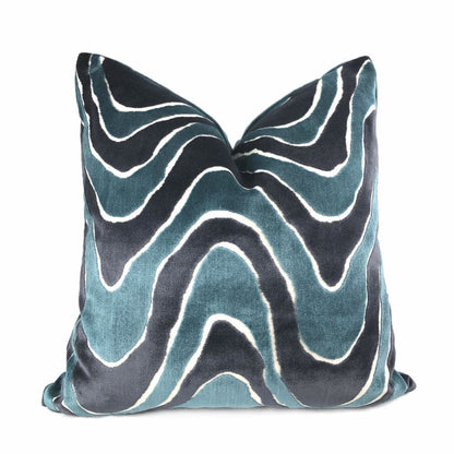 Robert Allen Lush Wave Batik Blue Teal Italian Cut Velvet Pillow Cover - Aloriam