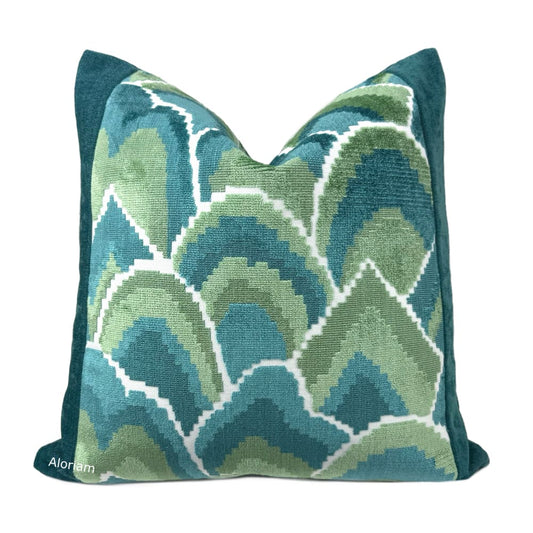 Robert Allen Madcap Cottage Cloud Club Marrakech Green Teal Velvet Panel Pillow Cover - Aloriam