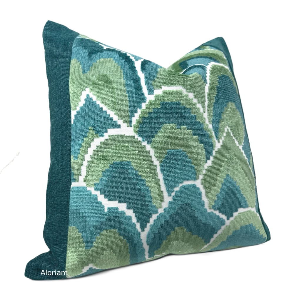 Robert Allen Madcap Cottage Cloud Club Marrakech Green Teal Velvet Panel Pillow Cover - Aloriam