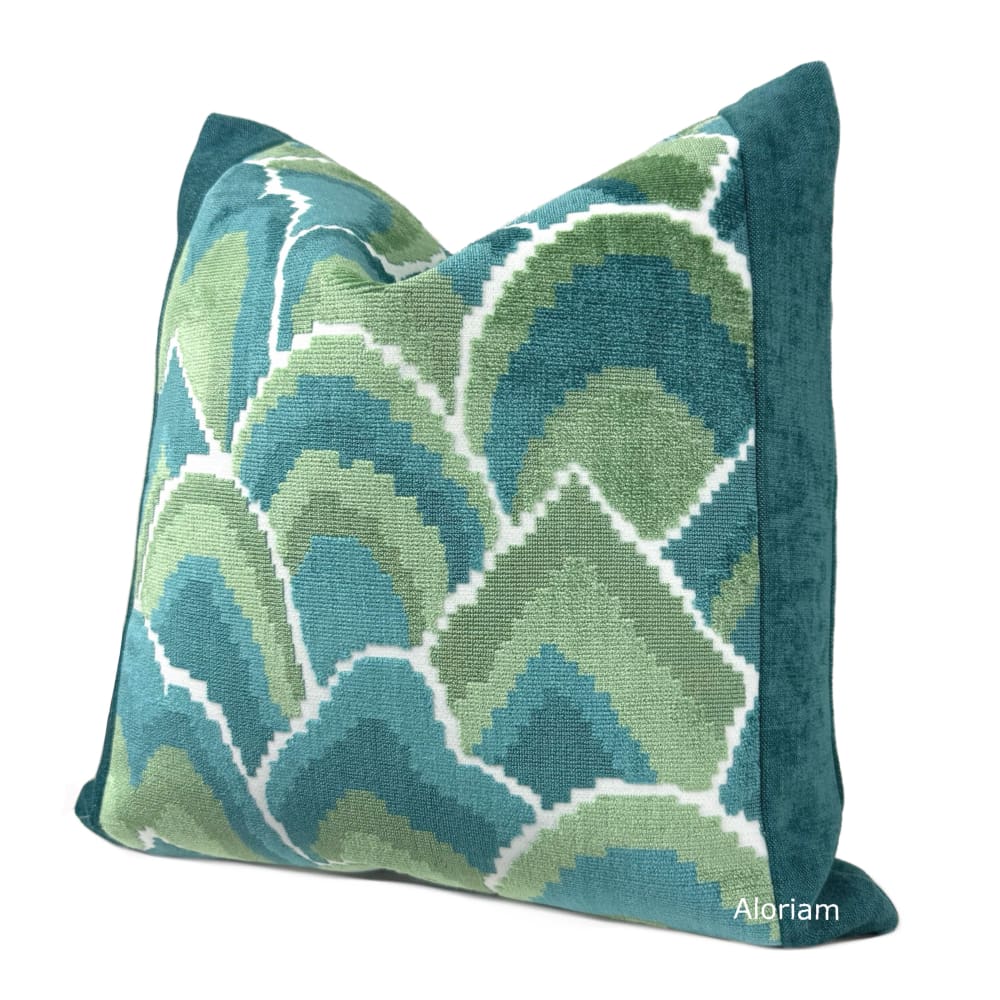 Robert Allen Madcap Cottage Cloud Club Marrakech Green Teal Velvet Panel Pillow Cover - Aloriam