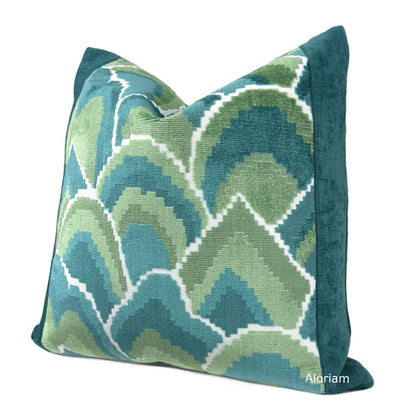 Robert Allen Madcap Cottage Cloud Club Marrakech Green Teal Velvet Panel Pillow Cover - Aloriam