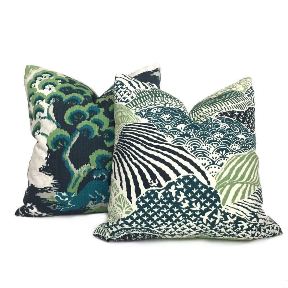 Robert Allen Madcap Cottage Windsor Park Palm Green White Pillow Cover by Aloriam