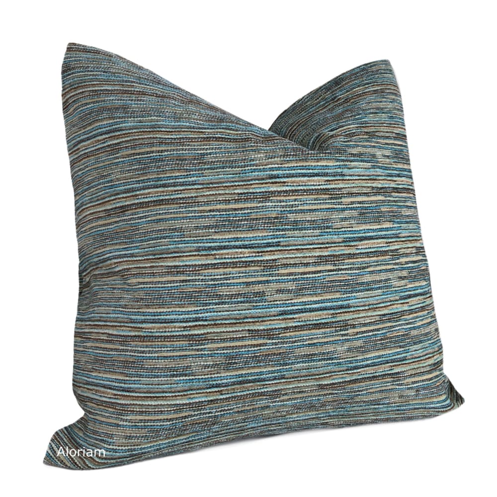 Rylo Teal Aqua Brown Strie Chenille Pillow Cover - Aloriam