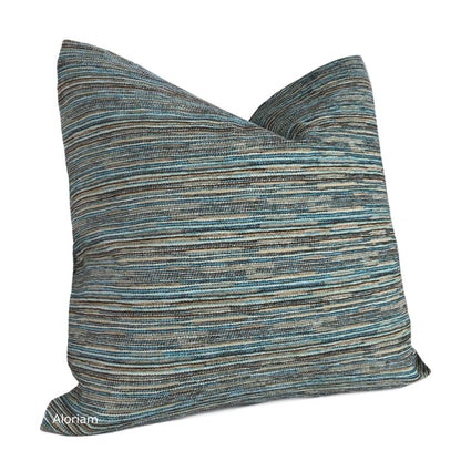 Rylo Teal Aqua Brown Strie Chenille Pillow Cover - Aloriam