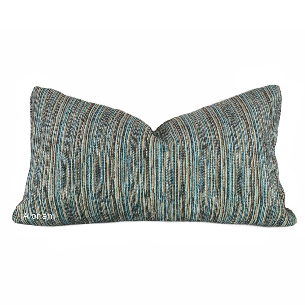 Rylo Teal Aqua Brown Strie Chenille Pillow Cover - Aloriam