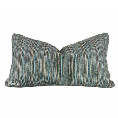 Rylo Teal Aqua Brown Strie Chenille Pillow Cover - Aloriam
