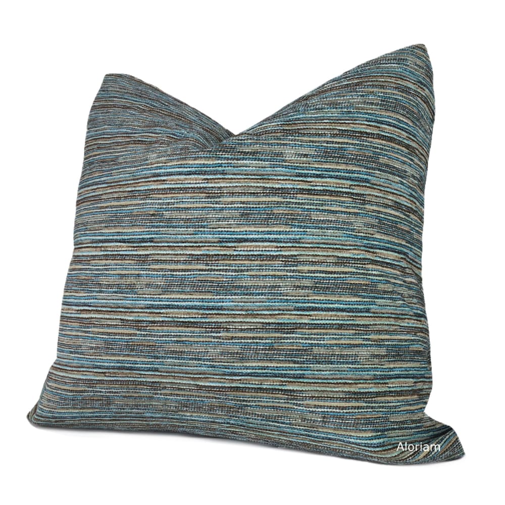 Rylo Teal Aqua Brown Strie Chenille Pillow Cover - Aloriam