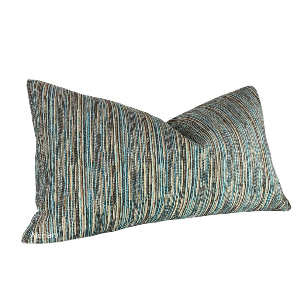 Rylo Teal Aqua Brown Strie Chenille Pillow Cover - Aloriam