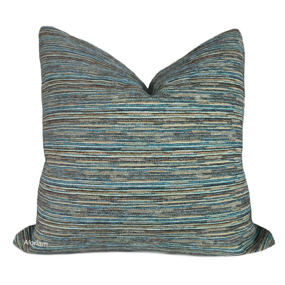 Rylo Teal Aqua Brown Strie Chenille Pillow Cover - Aloriam