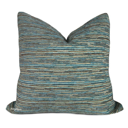 Rylo Teal Aqua Brown Strie Chenille Pillow Cover - Aloriam