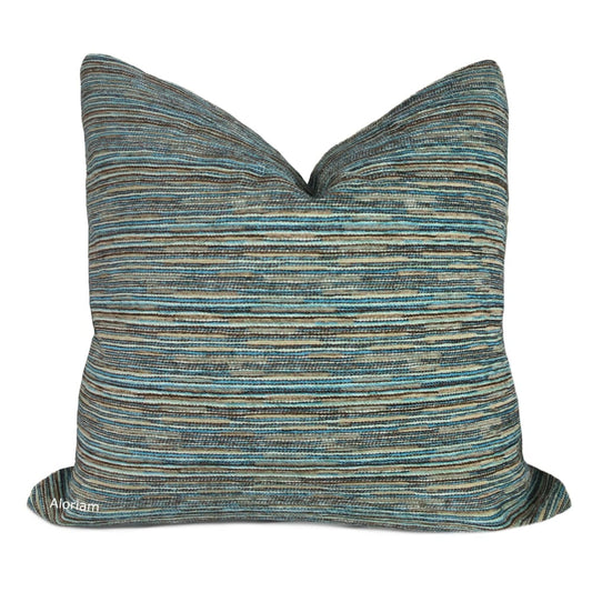 Rylo Teal Aqua Brown Strie Chenille Pillow Cover - Aloriam