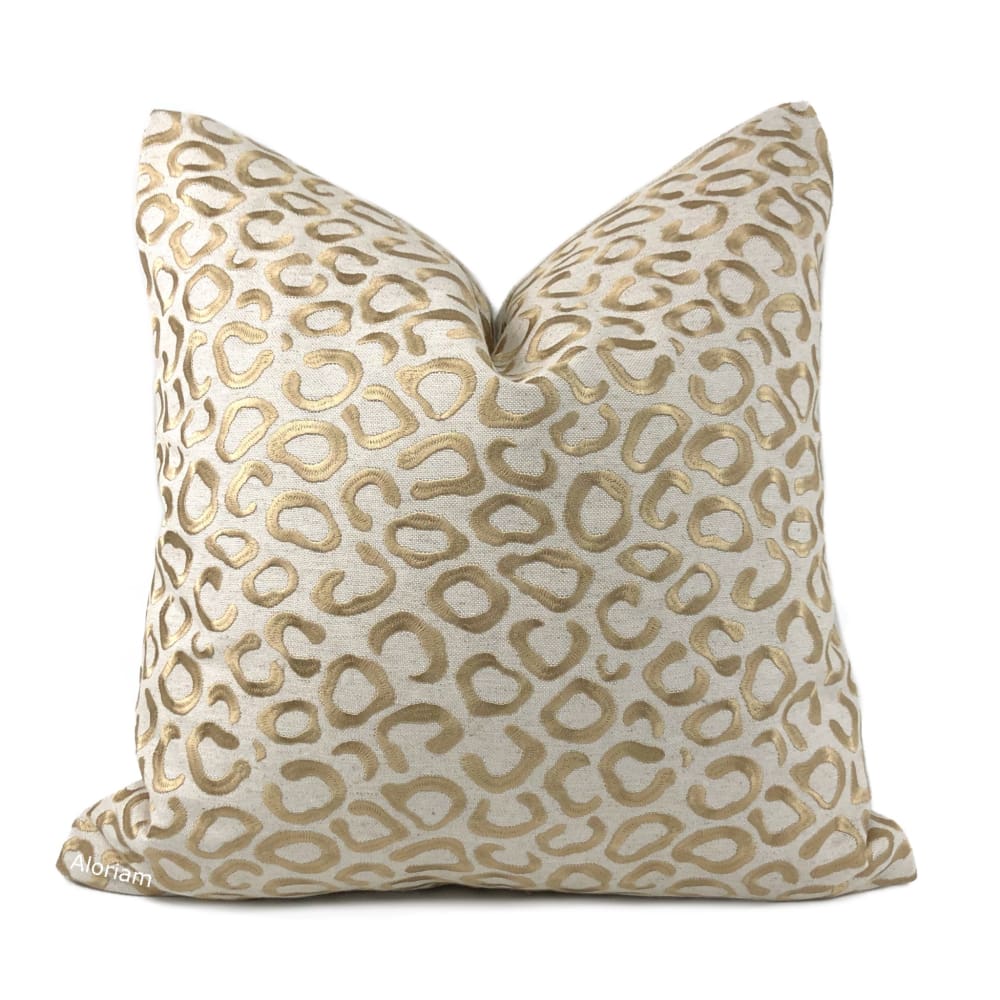 Sheba Golden Brown Embroidered Leopard Spots Pillow Cover - Aloriam