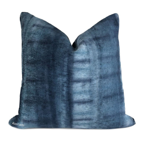 Shibori Style Batik Blue Teal Chenille Pillow Cover - Aloriam