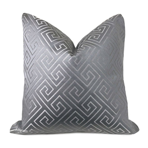 Theseus Gray Silver Greek Key Pillow Cover - Aloriam
