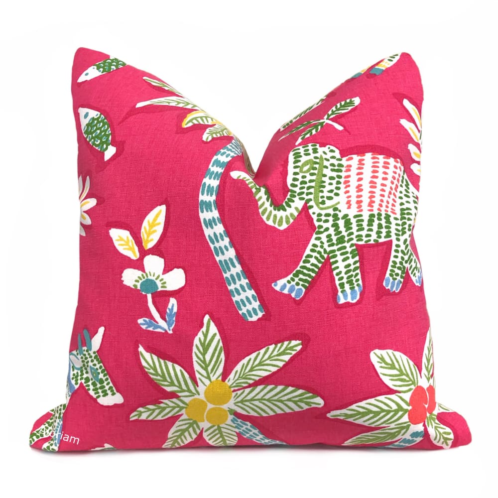 Thibaut Goa Hot Pink Elephant Bird Print Pillow Cover (Fabric by the Yard also available) - Aloriam