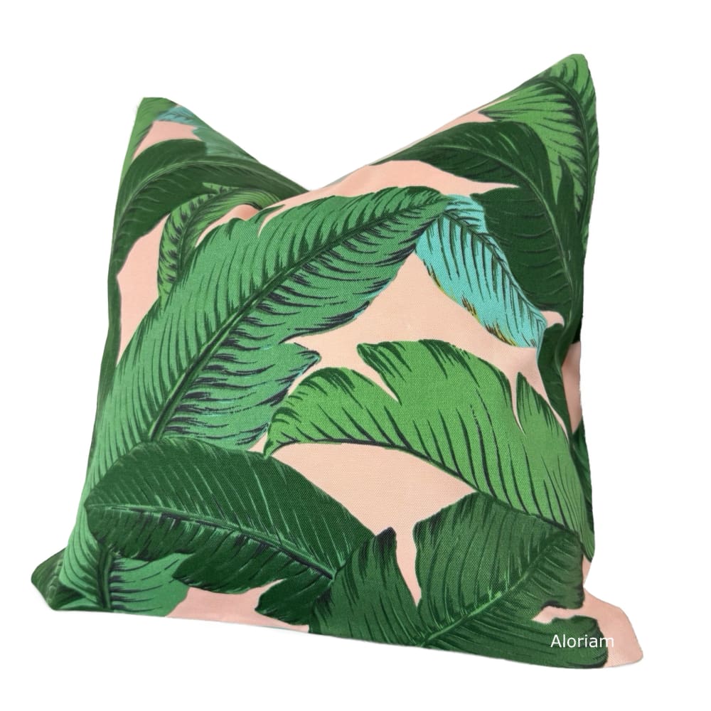 Tommy Bahama Pink Green Swaying Palm Leaves Indoor Outdoor Pillow Cover - Aloriam