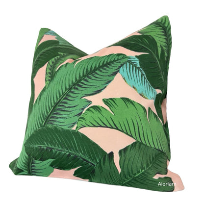 Tommy Bahama Pink Green Swaying Palm Leaves Indoor Outdoor Pillow Cover - Aloriam