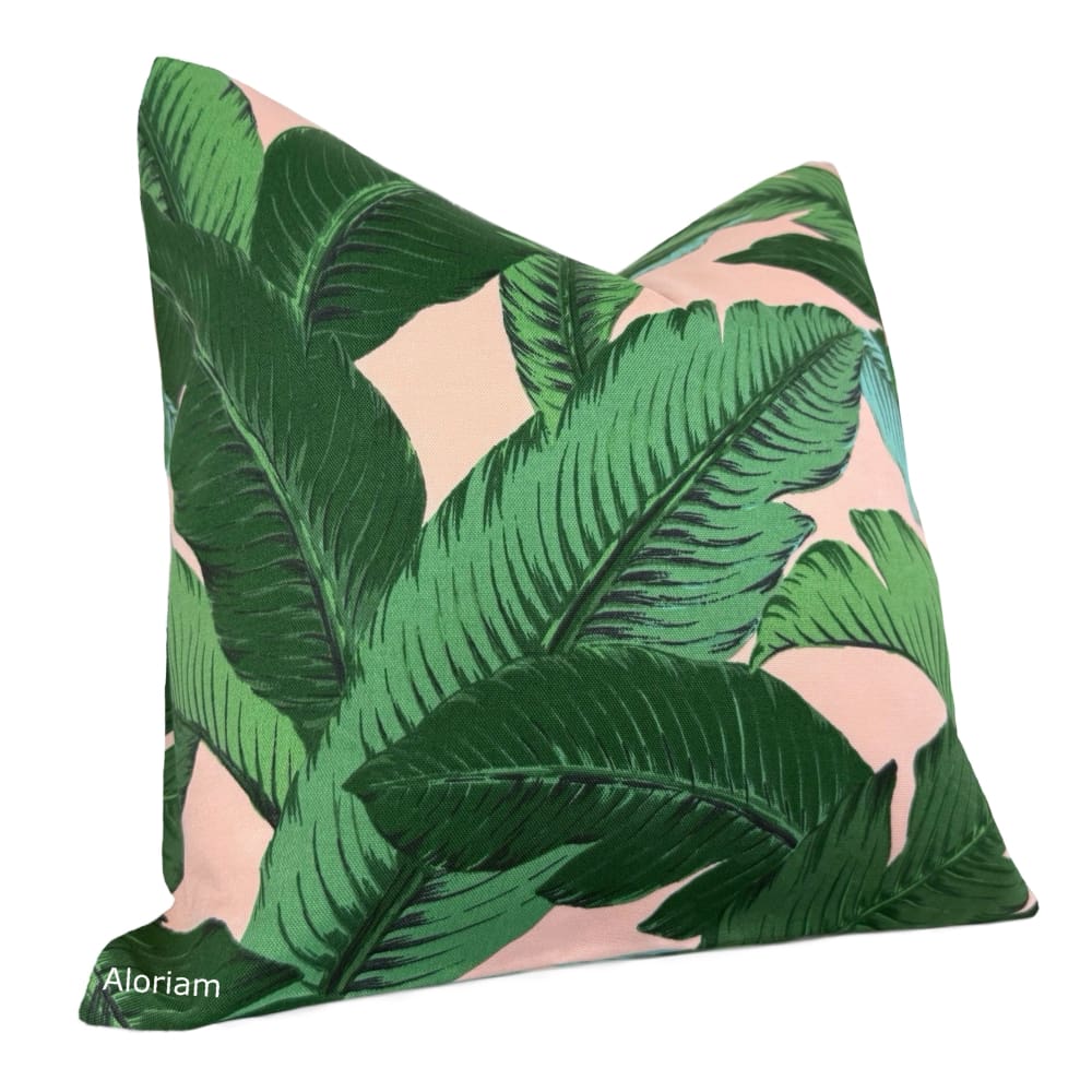 Tommy Bahama Pink Green Swaying Palm Leaves Indoor Outdoor Pillow Cover - Aloriam