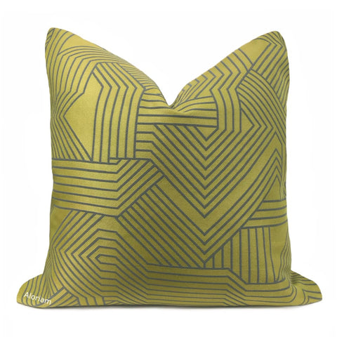 Zachary Chartreuse Green Gray Lines Pillow Cover - Aloriam