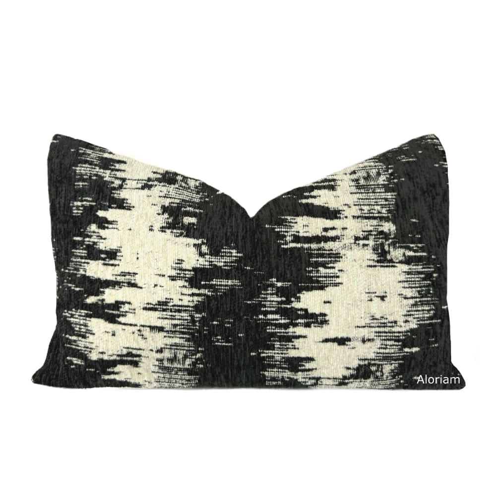 Ziggy Black Cream Jagged Stripes Chenille Pillow Cover - Aloriam