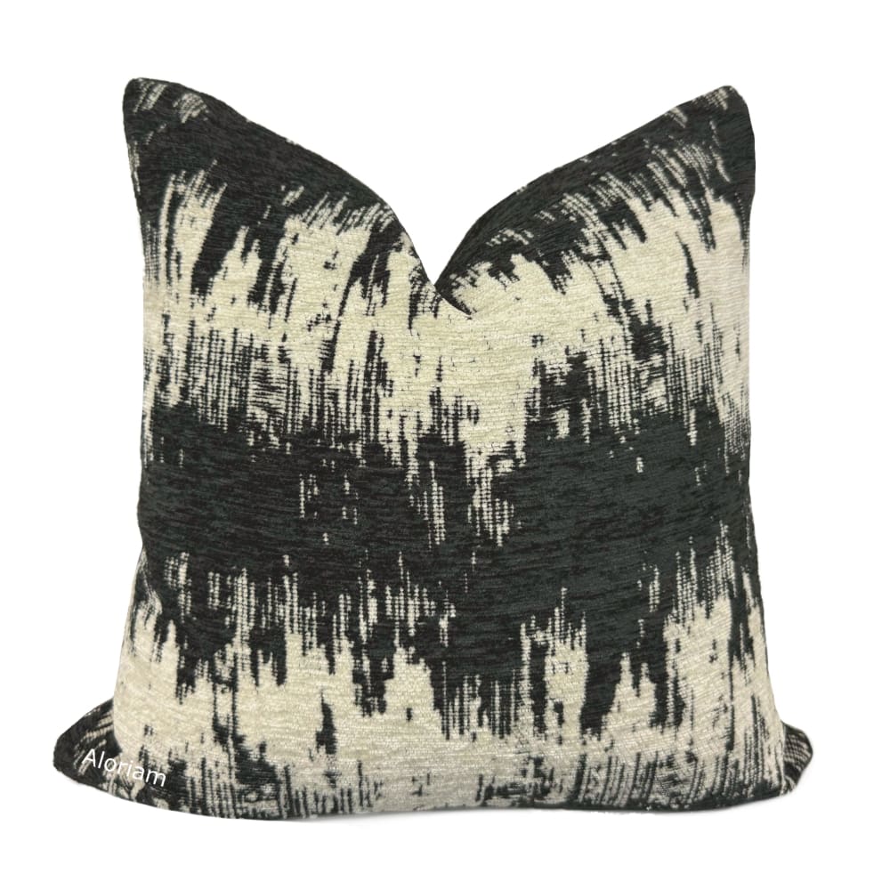 Ziggy Black Cream Jagged Stripes Chenille Pillow Cover - Aloriam