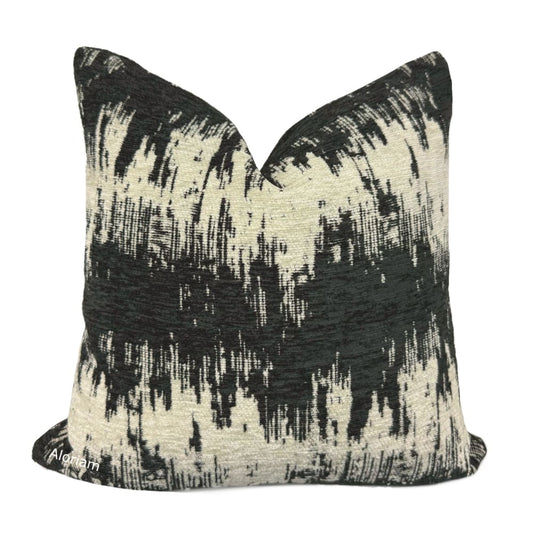 Ziggy Black Cream Jagged Stripes Chenille Pillow Cover - Aloriam