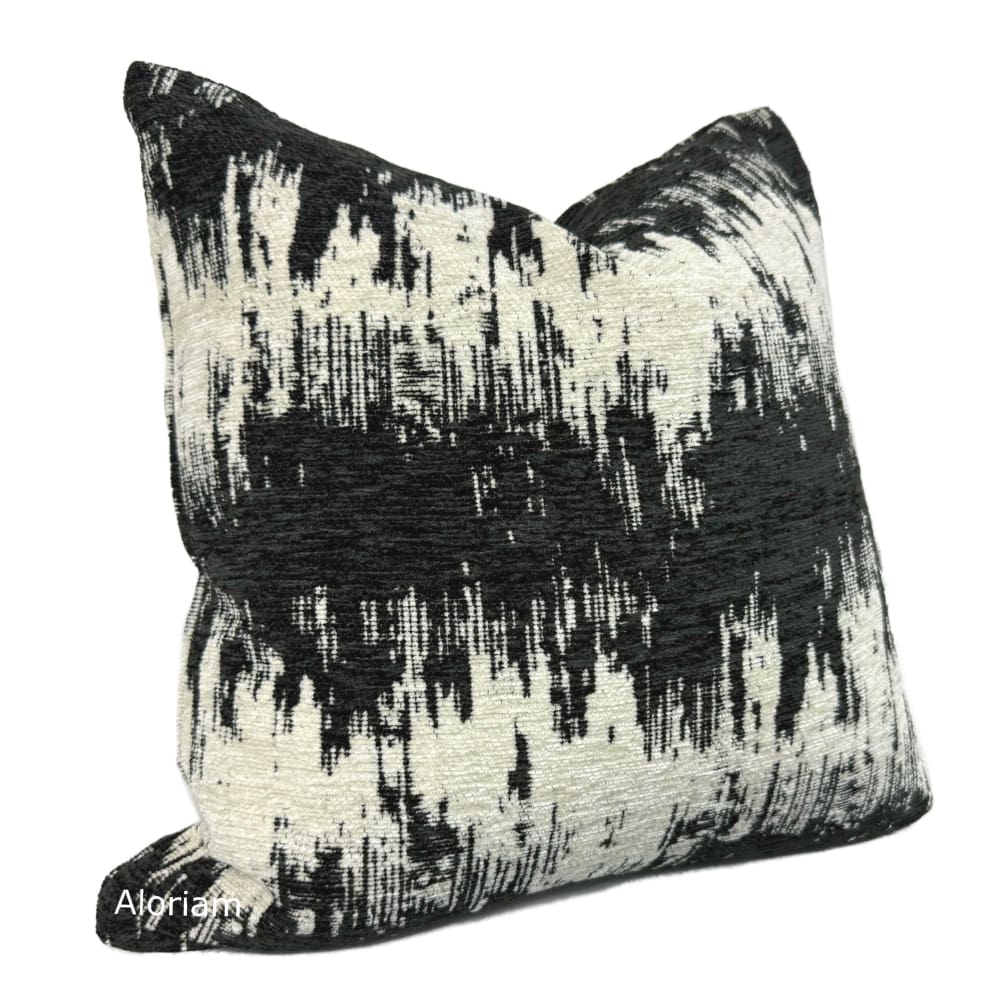 Ziggy Black Cream Jagged Stripes Chenille Pillow Cover - Aloriam