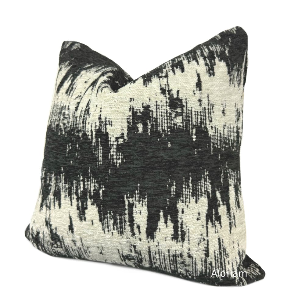 Ziggy Black Cream Jagged Stripes Chenille Pillow Cover - Aloriam