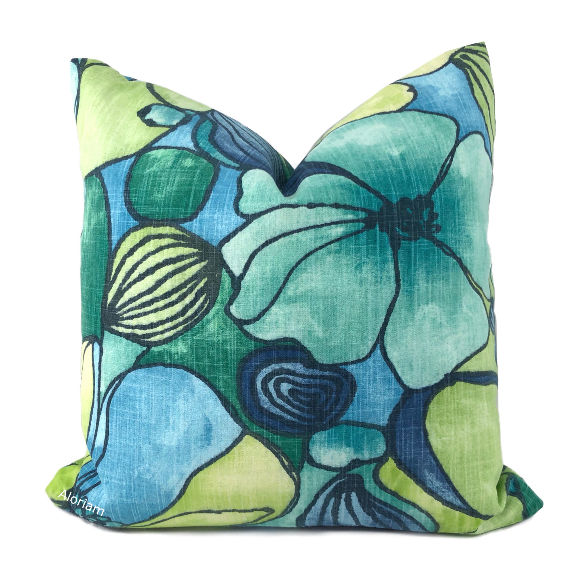 Eireann Modern Floral Green Blue Lime Pillow Cover