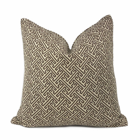 Atlas Greek Key Geometric Coffee Brown Beige Pillow Cover