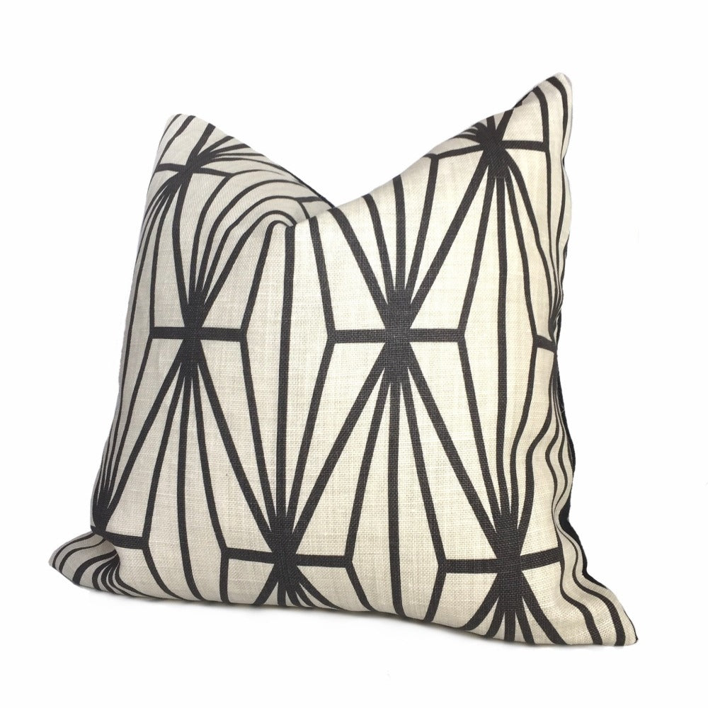 Kelly Wearstler Katana Ebony Geometric Lee Jofa Groundworks Designer Linen Pillow Cover