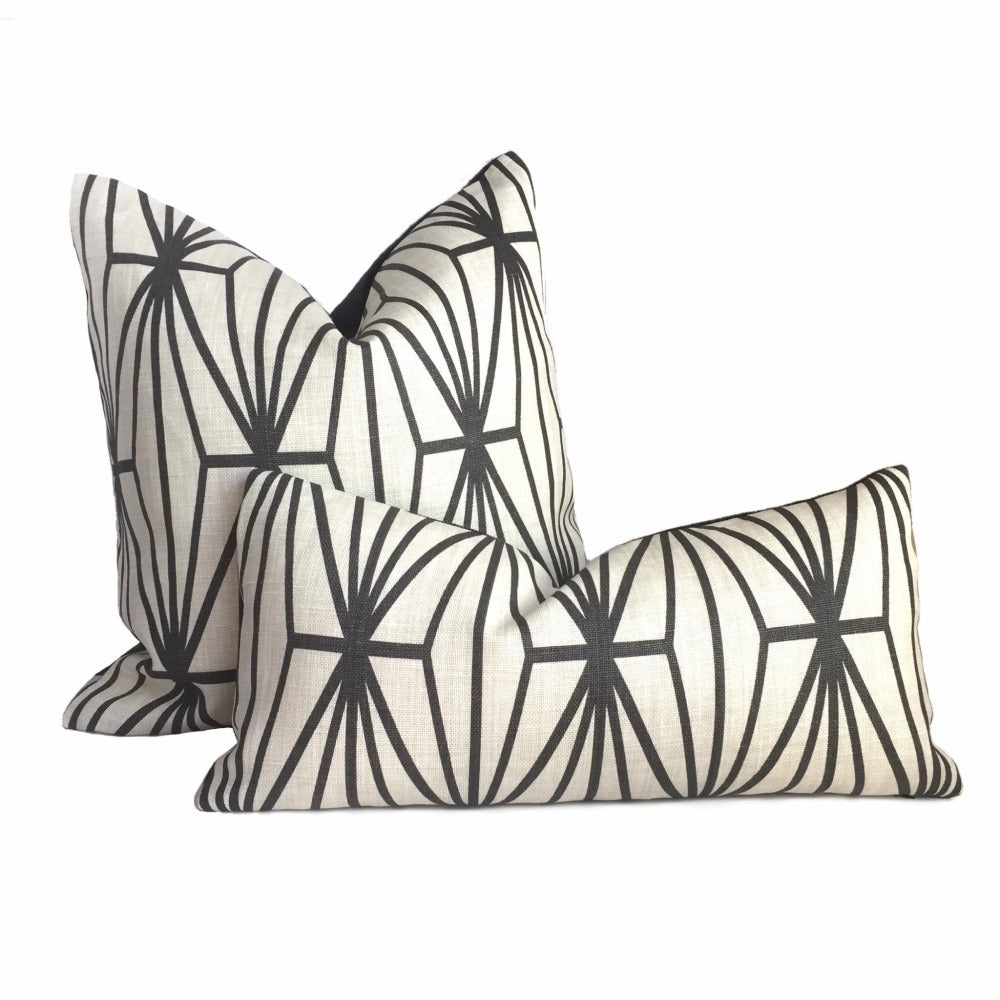 Kelly Wearstler Katana Ebony Geometric Lee Jofa Groundworks Designer Linen Pillow Cover