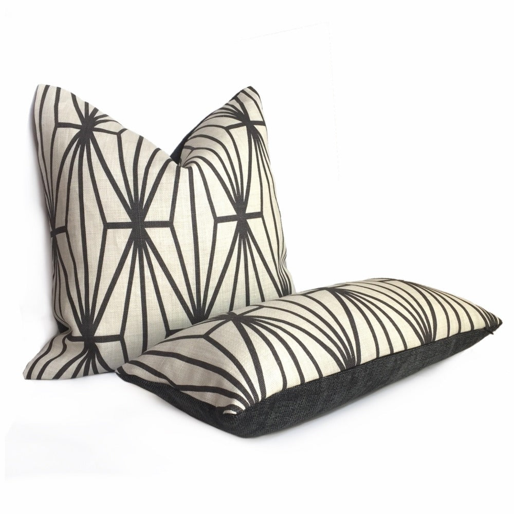 Kelly Wearstler Katana Ebony Geometric Lee Jofa Groundworks Designer Linen Pillow Cover