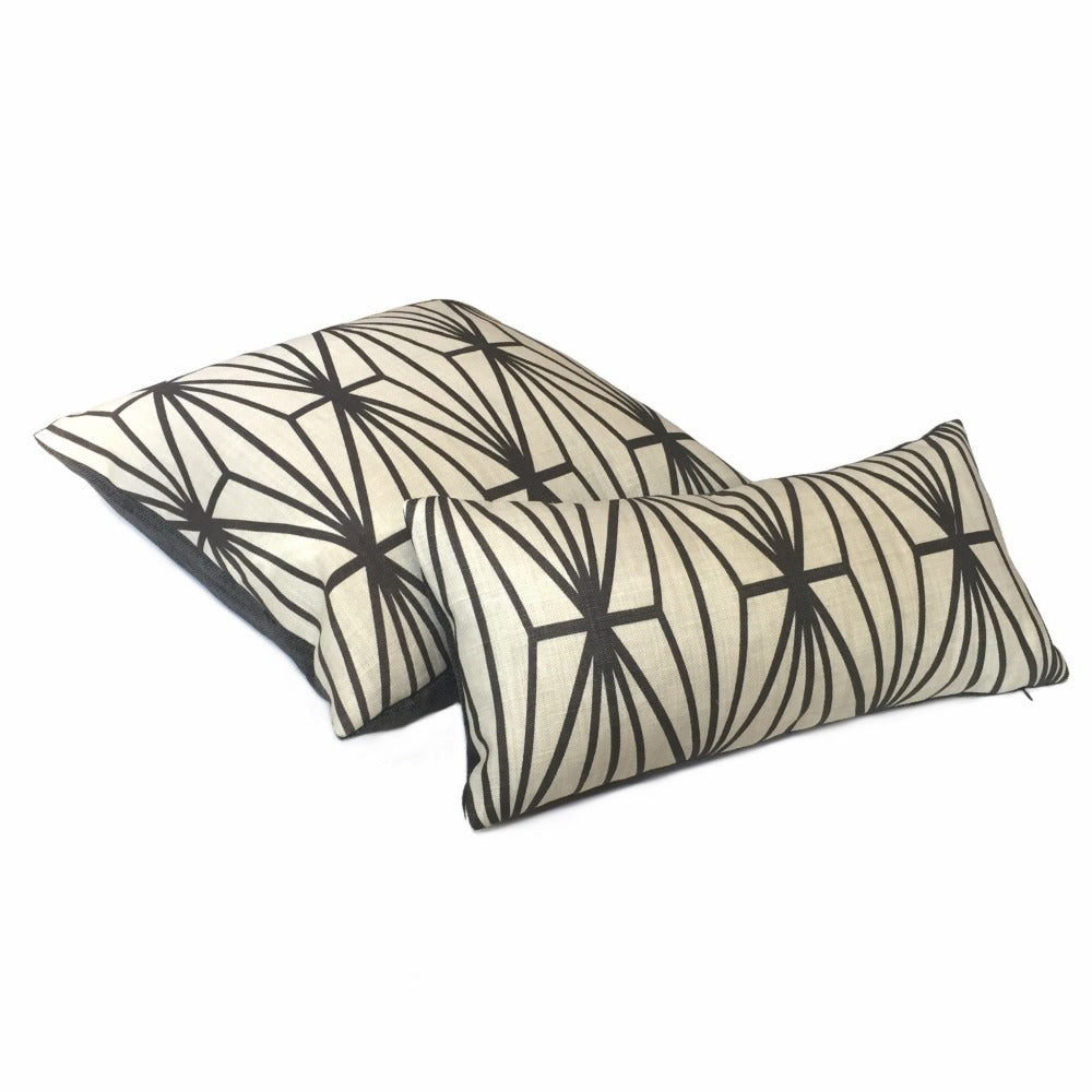 Kelly Wearstler Katana Ebony Geometric Lee Jofa Groundworks Designer Linen Pillow Cover