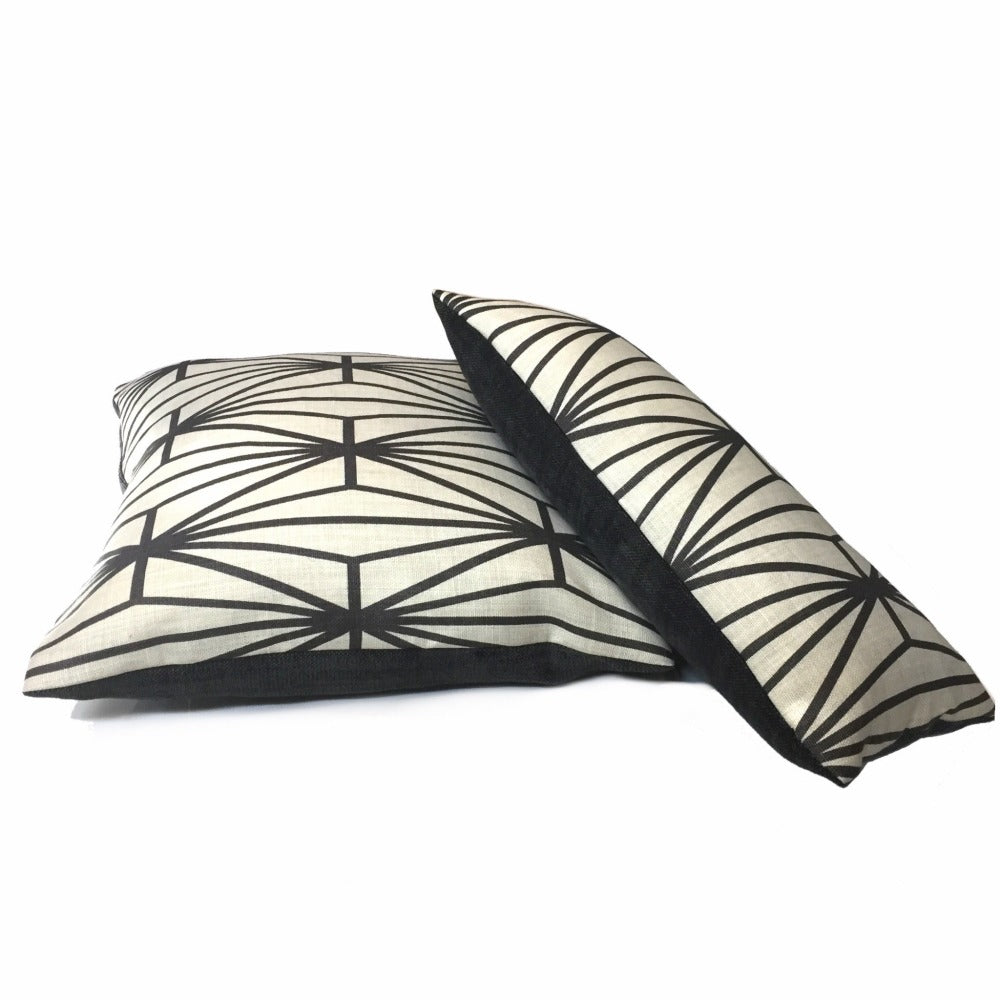 Kelly Wearstler Katana Ebony Geometric Lee Jofa Groundworks Designer Linen Pillow Cover