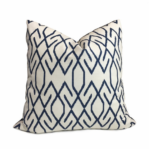 Zoe Ikat Lattice Navy Blue Off-White Geometric Pillow Cover (Made From Lacefield Designs Fabric)
