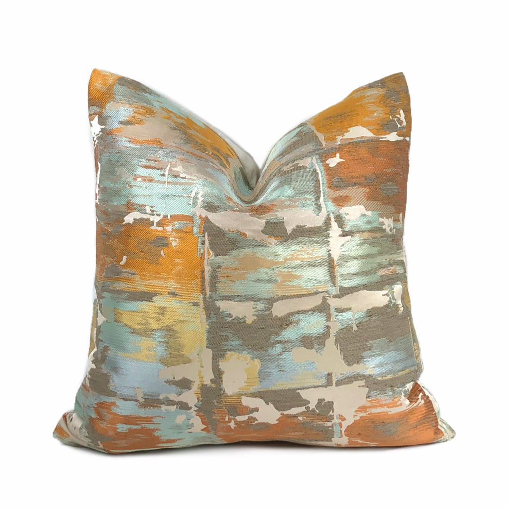 Robert Allen Beacon Hill Annina Mandarin Modern Abstract Silk Linen Pillow Cover by Aloriam