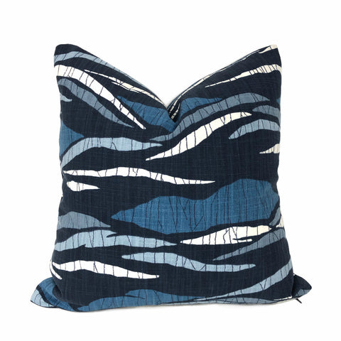 Robert Allen Lotus Hills Navy Blue & White Abstract Cotton Print Pillow Cover by Aloriam