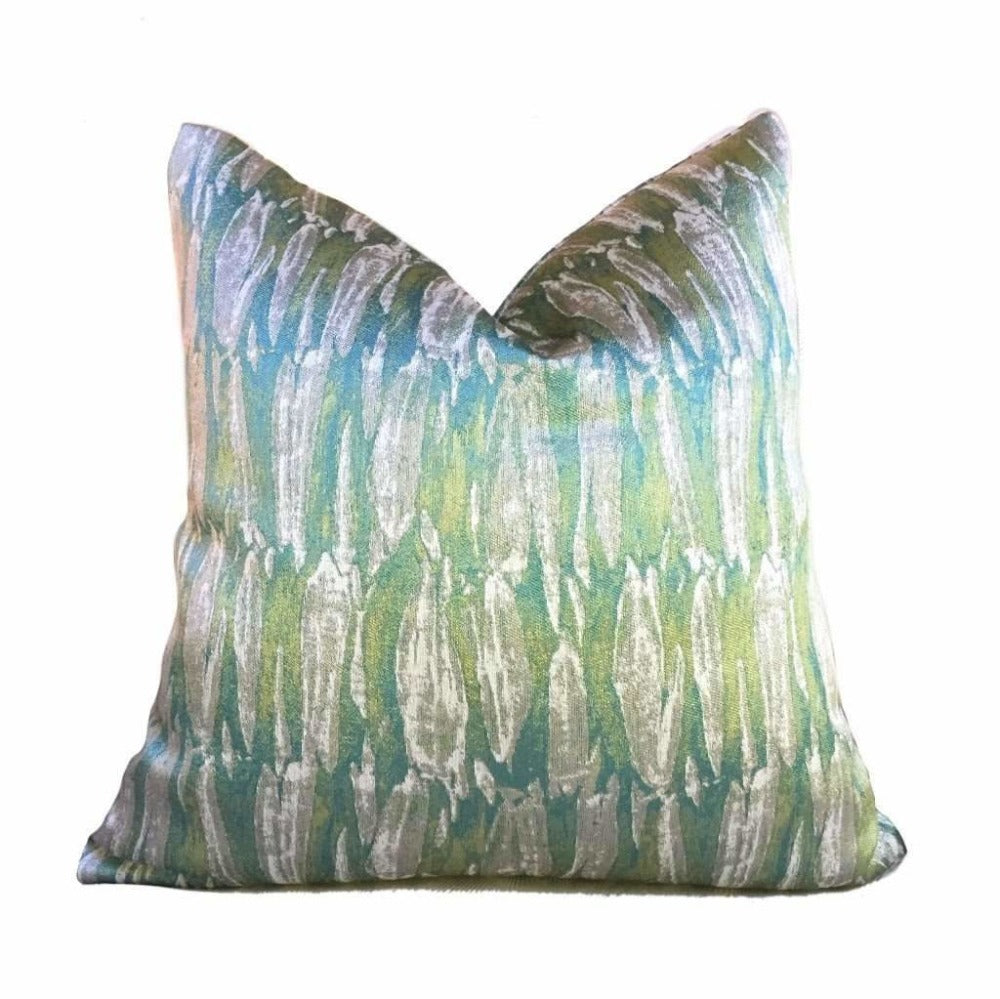 Abstract Paint Brush Strokes Green Beige Designer Pillow Cover by Aloriam
