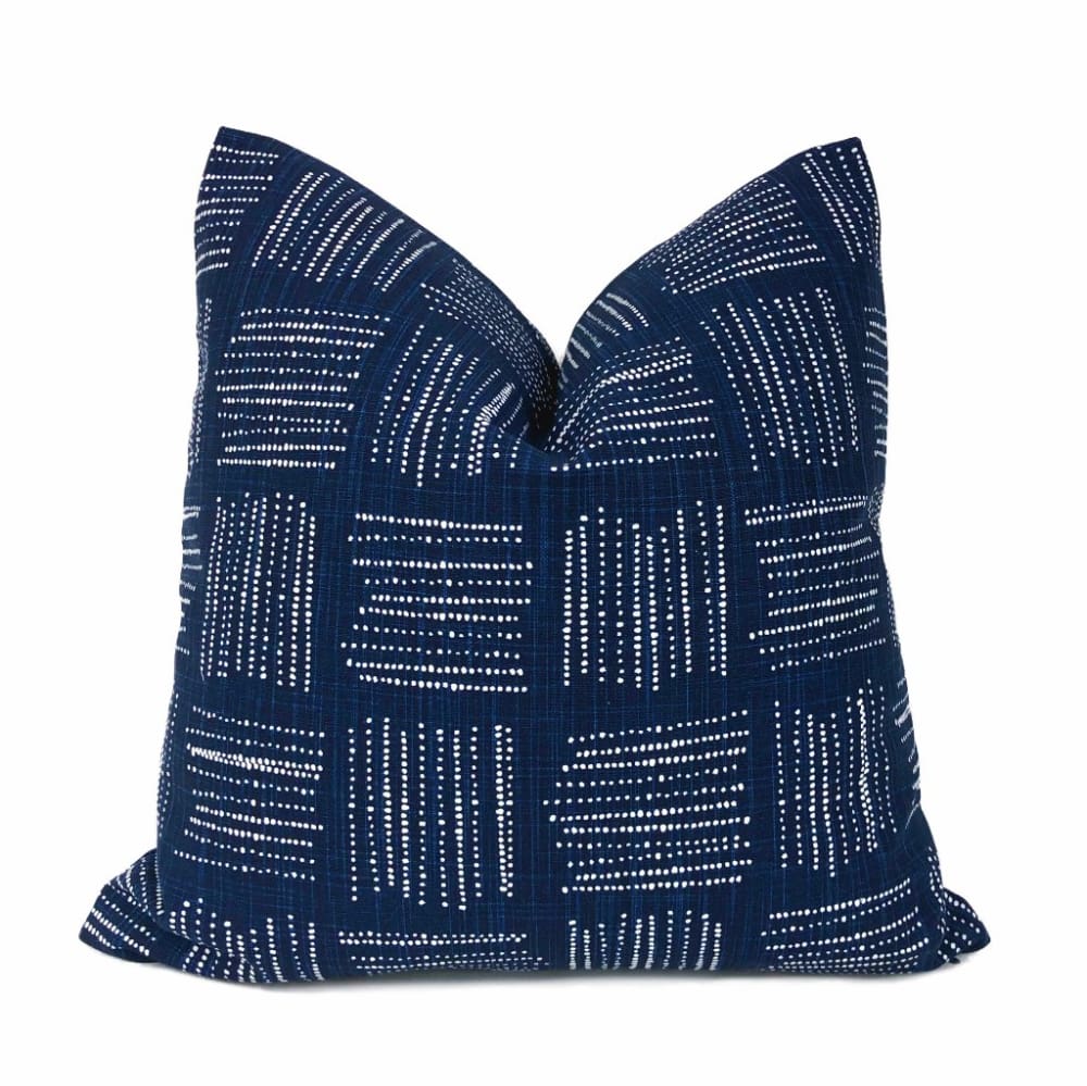 Akino Navy Blue White Crosshatch Blocks Pillow Cover - Aloriam