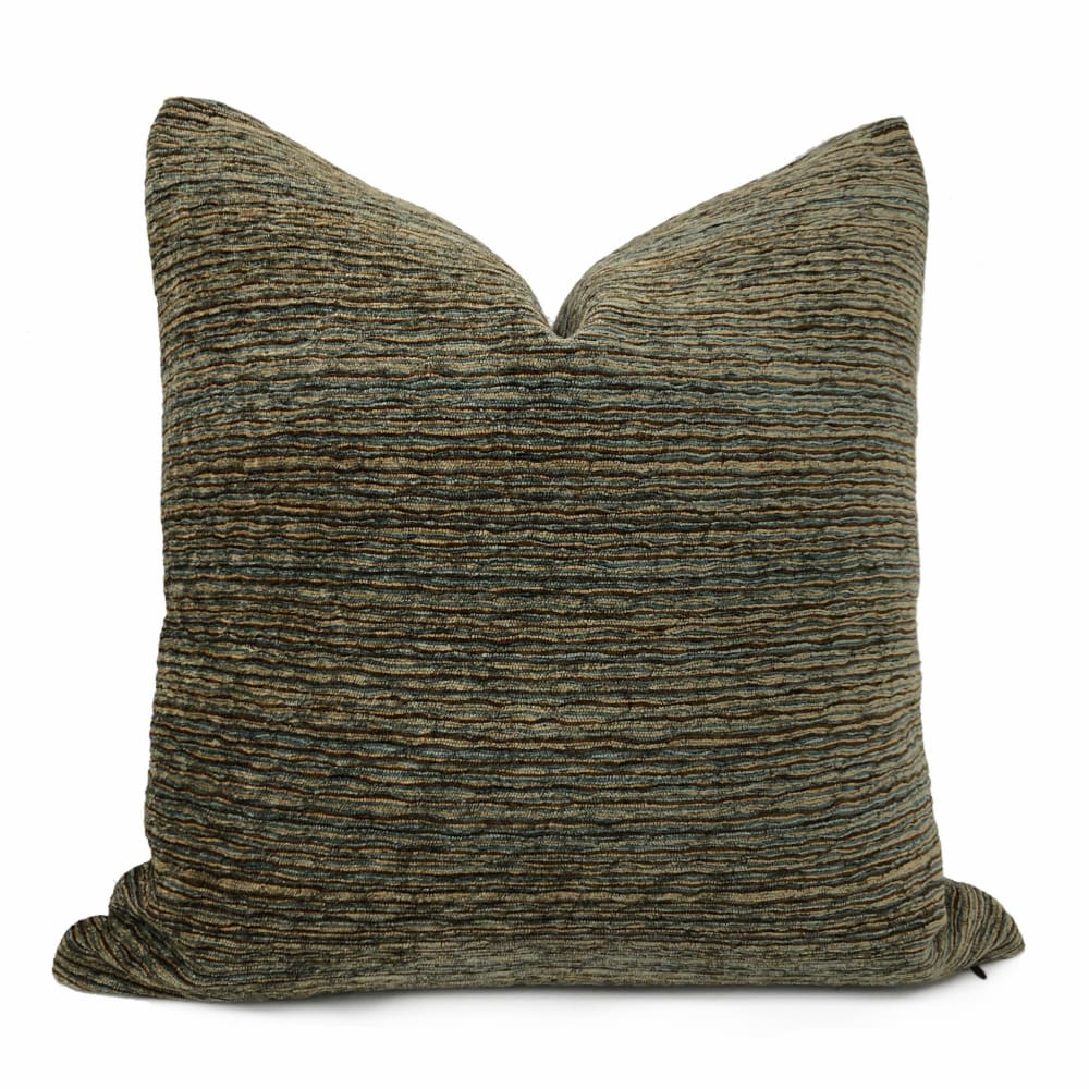 Algonquin Lakeside Brown Blue Ridged Chenille Texture Pillow Cover - Aloriam