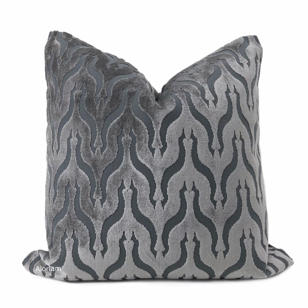 Alhambra Gray Ogee Lattice Cut Velvet Pillow Cover - Aloriam