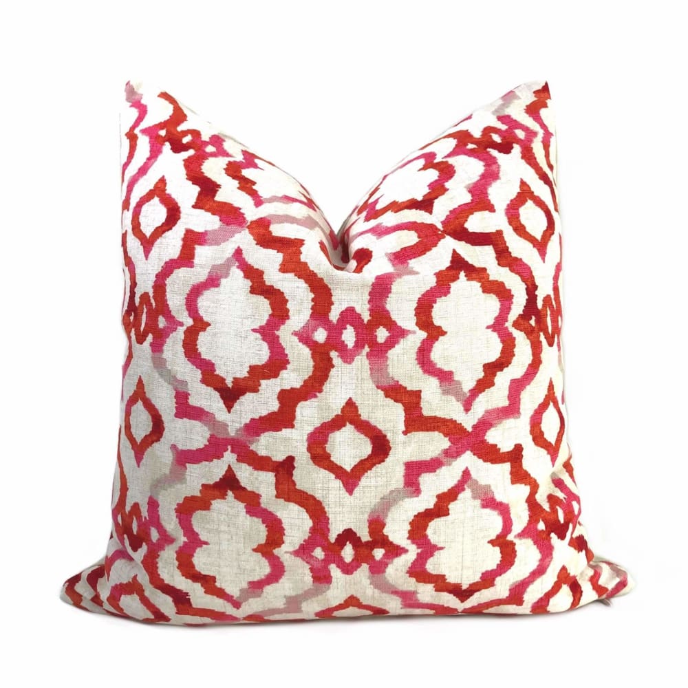Amina Pink Red Moroccan Ikat Geometric Lattice Pillow Cover