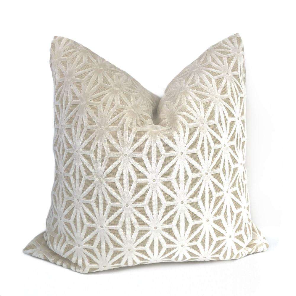 Andromeda Cream Beige Star Lattice Cut Velvet Pillow Cover