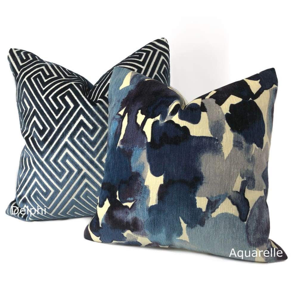 Aquarelle Blue Ivory Watercolor Style Floral Chenille Pillow Cover - Aloriam