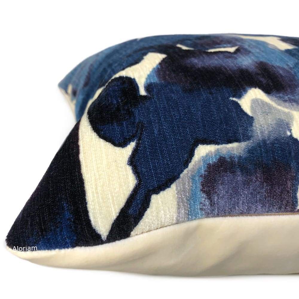 Aquarelle Blue Ivory Watercolor Style Floral Chenille Pillow Cover - Aloriam