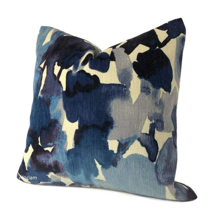 Aquarelle Blue Ivory Watercolor Style Floral Chenille Pillow Cover - Aloriam