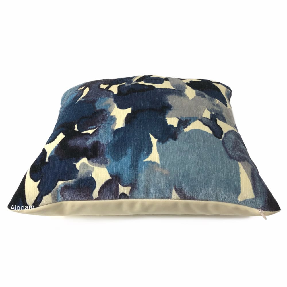 Aquarelle Blue Ivory Watercolor Style Floral Chenille Pillow Cover - Aloriam