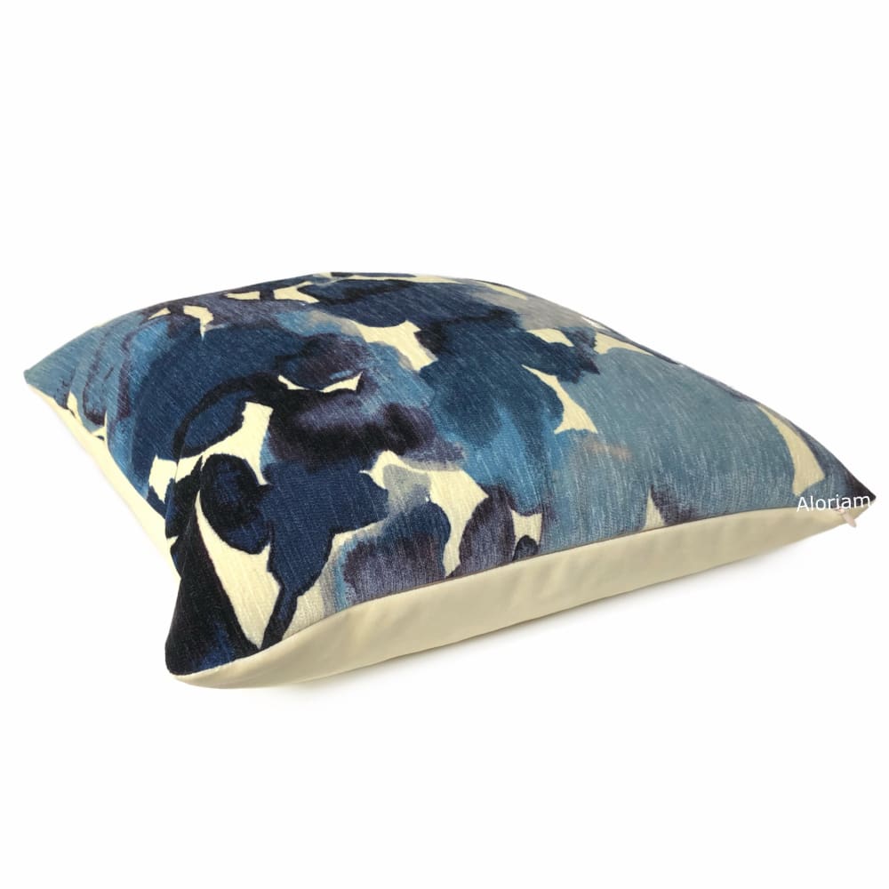 Aquarelle Blue Ivory Watercolor Style Floral Chenille Pillow Cover - Aloriam